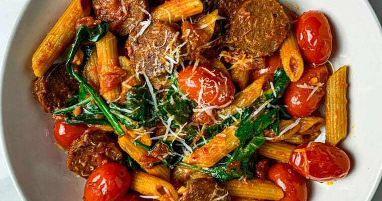 Tomato + Sausage Penne with Spinach