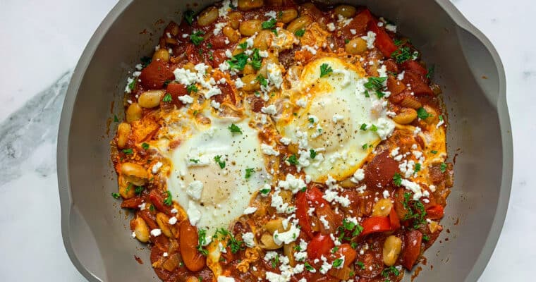White Bean Shakshuka with Feta + Fresh Herbs