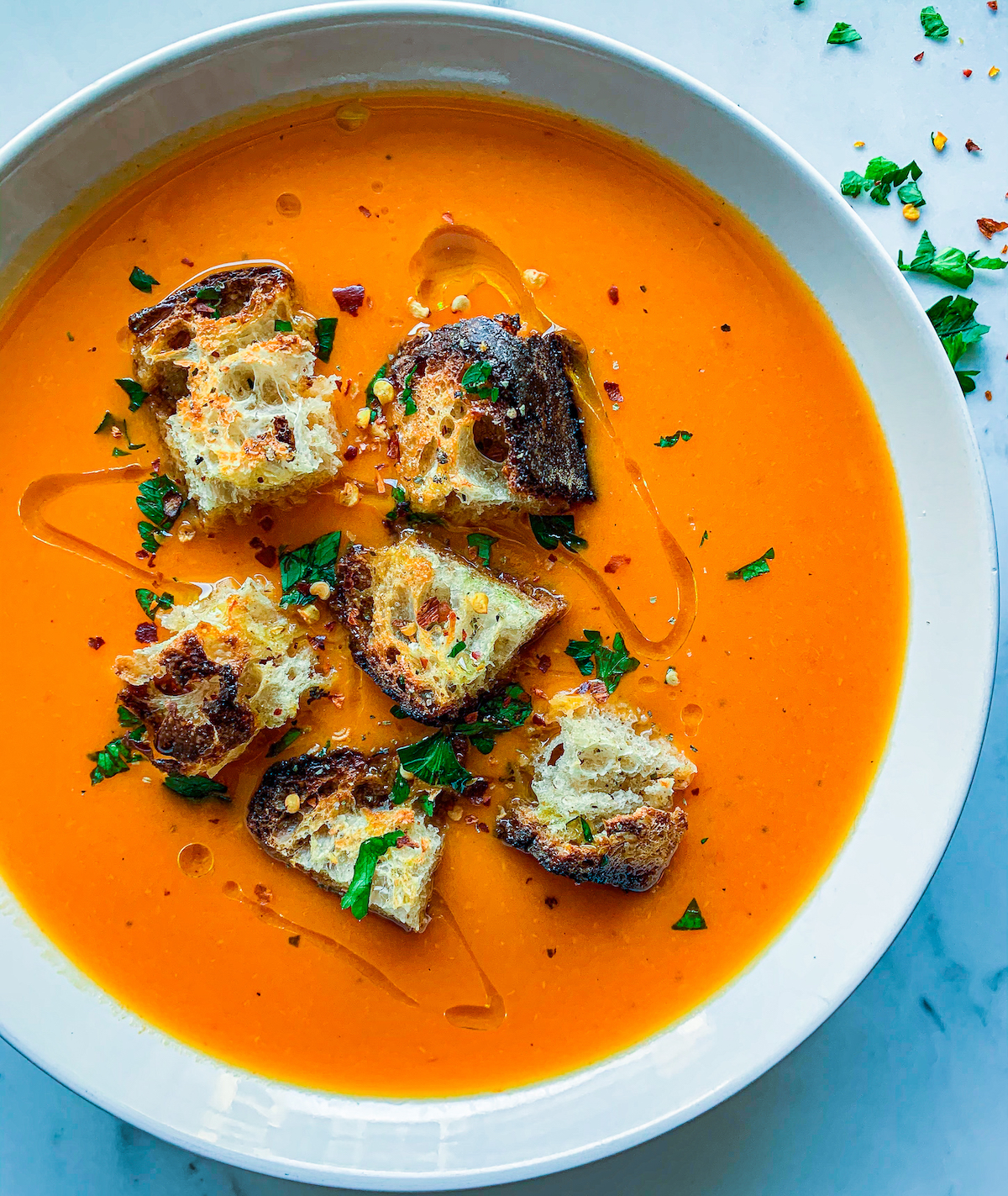 Roasted Red Pepper Tomato Soup With Sourdough Croutons Gingerfare 4901